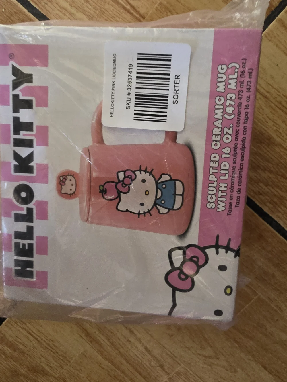 Hello Kitty Pink Sculpted Ceramic Mug with Lid
